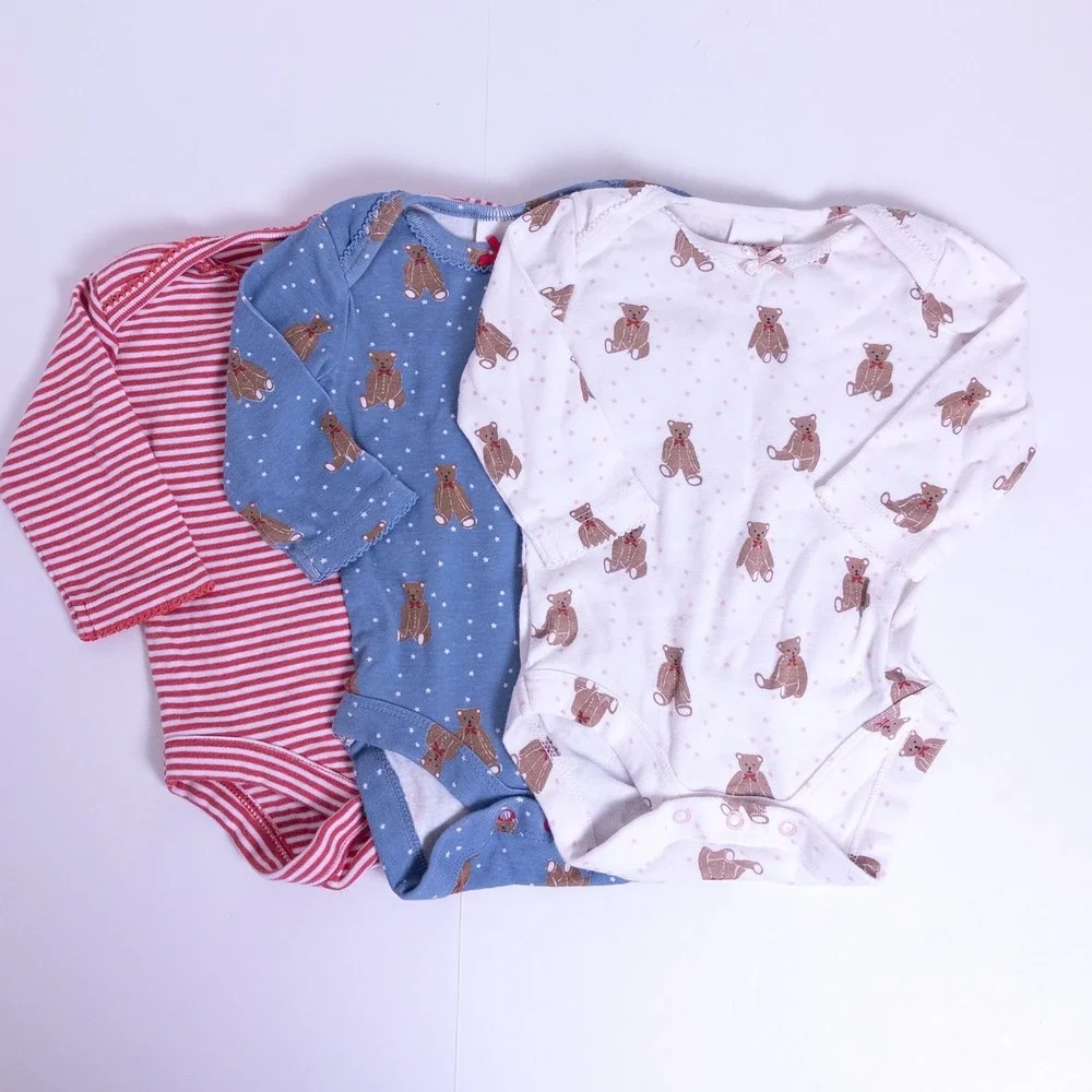 Baby Boden 3 Pc Bodysuit Set Pink Blue White Bear Stripe Long Sleeve Baby 0-3 M
